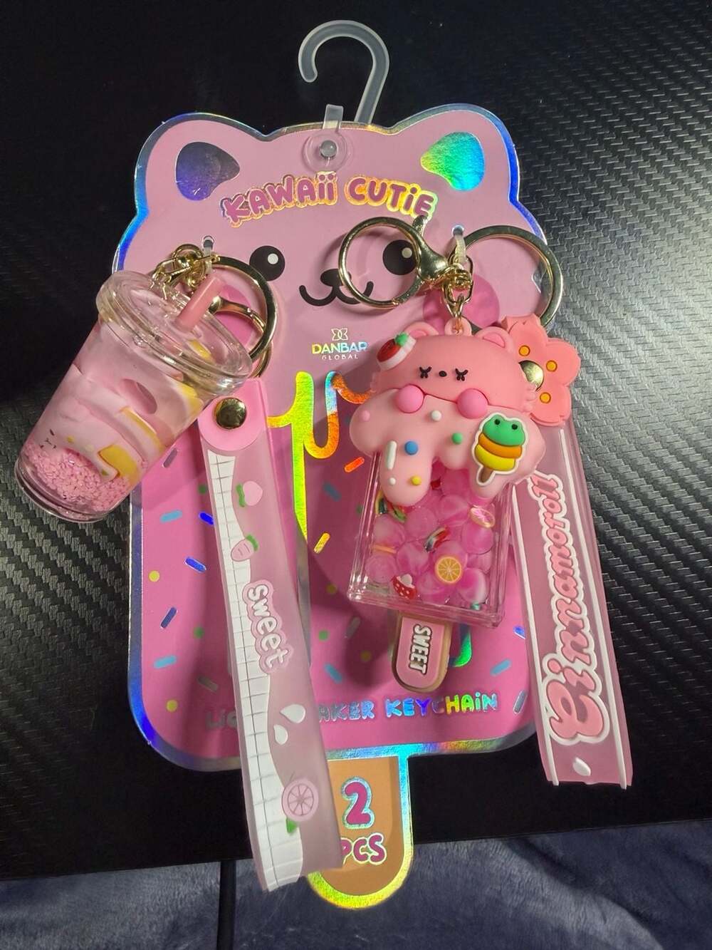 Danbar Global Kawaii Liquid Shaker Keychain 2-Piece Set Pink Drink & Popsicle